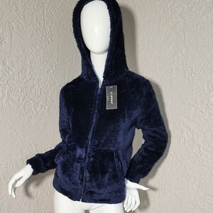 Blue Teddy Jacket with Hood and Zipper